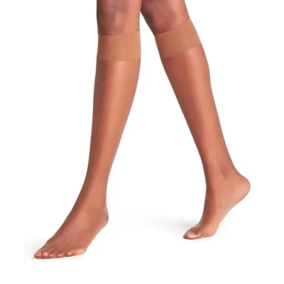 Image of FALKE Women&#039;s Shelina 12 DEN W KH Ultra Sheer Plain 1 Pair Knee High Socks, Brown (Hazel 5187), 5.5 8