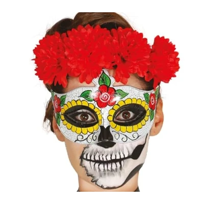 Image of FIESTAS GUIRCA Ladies Day of the Dead Eyemask Senorita Womens Halloween Mask Mexican Fancy Dress Accessory Masquerade One Size (One Size)