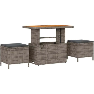 Image of vidaXL 3 Piece Garden Dining Set with Cushions Grey Poly Rattan Acacia