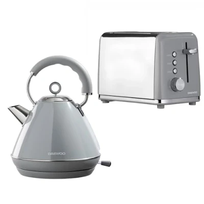 Image of Daewoo Kensington Collection, Kettle And Toaster Set, 1.7 Litre Pyramid With Matching 2 Slice Toaster, Safety Features, Easy Cleaning, Cohesive Kitchen Grey