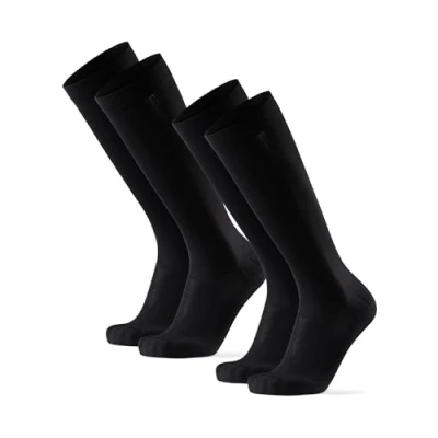 Image of DANISH ENDURANCE 2 Pack Graduated Compression Socks, 21 26mmHg, Flight Running, Women &amp; Men, Solid Black, 9 12
