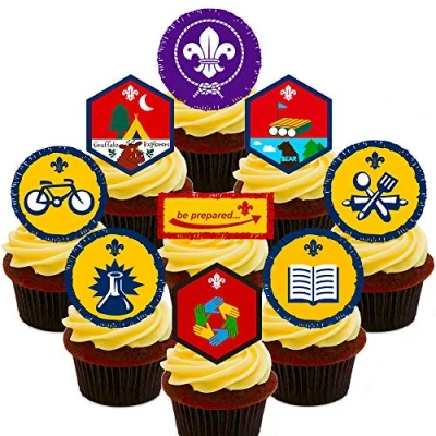 Image of Made4You Beavers Badges Party Pack, Edible Cake Decorations Stand up Wafer Cupcake Toppers (36)