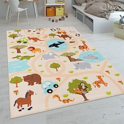 Image of Paco Home Kids Rug, Play Mat Playroom Animals Roads Cars Maps Treasure Hunt Pirates, Size:120x160 cm, Colour:Multicolored 2