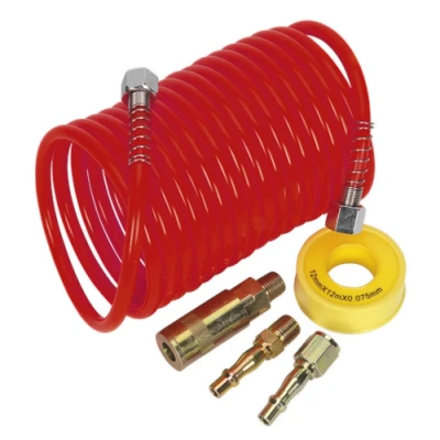 Image of Sealey Air Hose Kit 5m x Ø5mm PU Coiled with Connectors