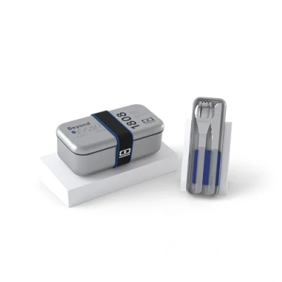 Image of monbento Beyond Nomad Lunch Set Stainless Steel Food Box for Microwaves MB Sense + Cutlery with Slim Case BPA Free Durable, Reusable and Safe Blue, 97007443