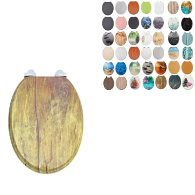 Image of 18&quot; MDF Toilet SEAT Universal Adjustable Fit Most Toilets Oval Seat┃Bathroom Standard Wooden WC +Fittings (Wooden Texture)
