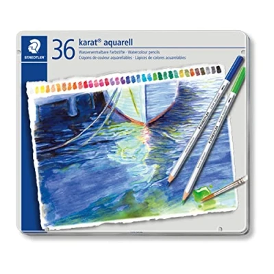Image of STAEDTLER 125 M36 Karat Aquarell Watercolour Colouring Pencil Assorted Colours (Tin of 36 Pencils)