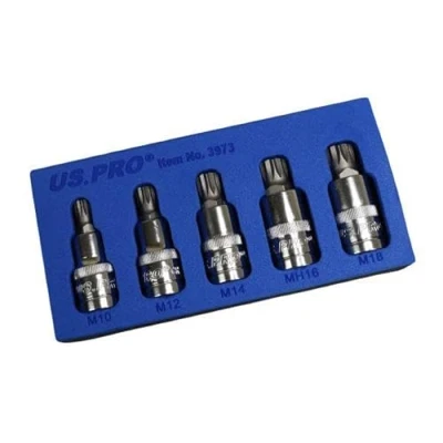 Image of US PRO Tools 5PC 1/2&quot; DR Triple Square Bit Socket Set in EVA Tray M10 M18 3973