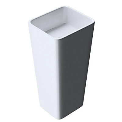 Image of Durovin Bathrooms Luxurious Stone Resin Pedestal Basin Rectangular Freestanding Sink Includes Push Pop Up Square Waste Plug PU05 + Bottle Trap S06