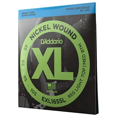 Image of D&#039;Addario Bass Guitar Strings XL Nickel EXL165SL Perfect Intonation, Feel, Durability For 4 String Guitars 45 105 Regular Light Top/Medium Bottom, Super Long Scale