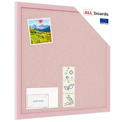 Image of ALLboards Cork noticeboard with Pink Surface, 40x40 cm, Wooden Frame Lacquered in