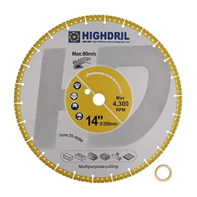 Image of HIGHDRIL Diamond Metal Cutting Blade 350mm/ 14inch Heavy Duty All Purpose Disc for Rebar Sheet Angle Iron Stainless Steel Granite Marble