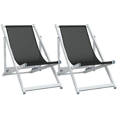 Image of vidaXL Folding Beach Chairs 2 pcs Black Aluminium and Textilene