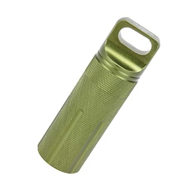 Image of Vogueing Tool Waterproof Pill Holder EDC Container Metal Survival Capsule for Camping Climbing Cycling Hiking (Round Head, Green)