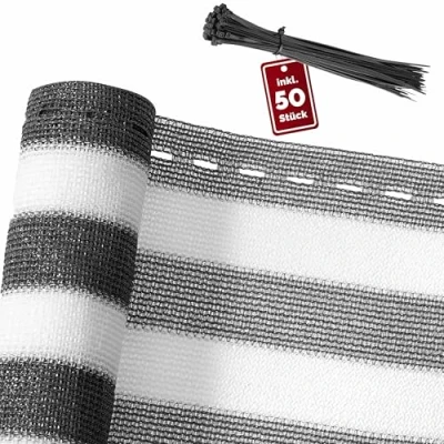 Image of Detex Fence Privacy Shade Screen Garden Railing Awning Balcony Sun &amp; uv Protection 150g/sm Weatherproof Shield Fabric grau weiß 1.2x10 m (de)