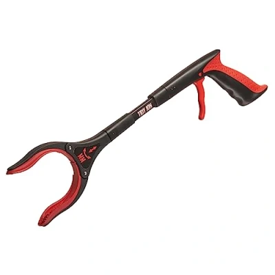 Image of The Helping Hand Company Tidy Jon Pro Litter Picker for Children, Kids Picker, Short Handled Rubbish Grabber with Comfortable Handle and Secure Grip 18/45cm, Red/Black