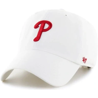 Image of 47 MLB White Team Color Primary Logo Clean Up Adjustable Strap Hat Cap, Adult One size Fits All, Philadelphia Phillies,
