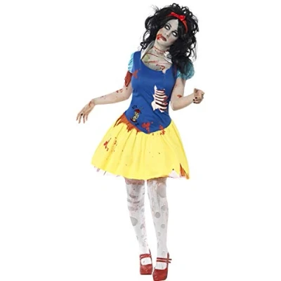 Image of Smiffys Zombie Snow Fright Costume, Blue Dress with Latex Chest and Headband, Halloween Alley Fancy Dress, Up Costumes