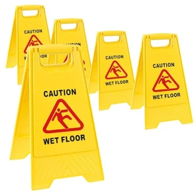 Image of Bright Yellow Pack Of 5 ‘A’ Frame Wet Floor Safety Warning Caution Sign Double Sided