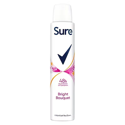 Image of Sure Bright Bouquet deodorant for women Anti Perspirant Aerosol 48 hour sweat and odour protection 200ml