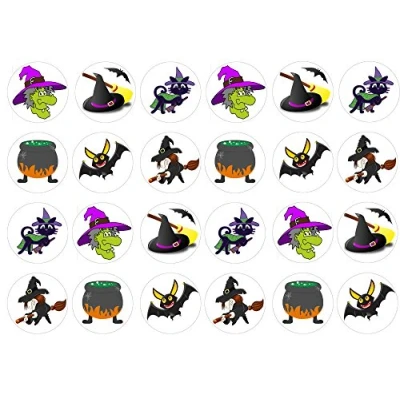 Image of Holly Cupcakes 24 Edible Pre Cut CAKE_TOPPER: Witches, Round, 24.0 units, Sugar free, Vegetarian