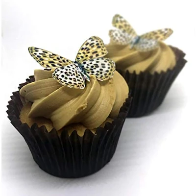 Image of 24 Gorgeous Leopard Print Edible Wafer Paper Butterfly Cake Toppers Decorations