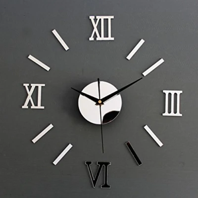 Image of Roman Numeral Wall Clock Mirror Decal DIY Home Living Room Decoration