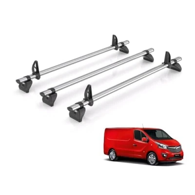Image of Van Demon Rhino Kammbar Fleet 3 Roof Bars for Vauxhall Vivaro 2014 2019 Models Alloy Steel Rack RailsWith Rear Barn Doors