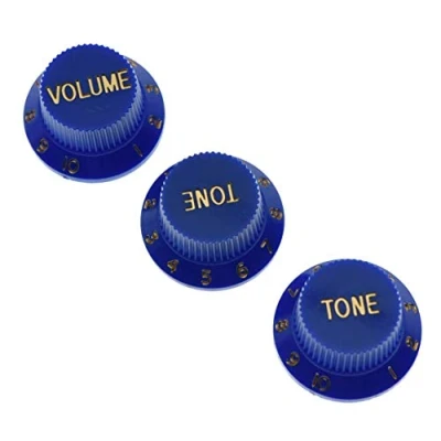 Image of KAISH Set of 3 Blue w/Gold Number ST Strat Style Guitar Knob Volume Tone Knobs