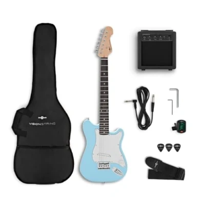 Image of 3/4 Electric Guitar for Beginners with Amp and Accessories Pack VISIONSTRING, Blue