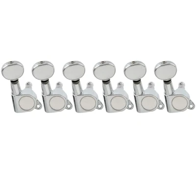 Image of Musiclily Pro 6 inline Guitar Tuners Tuning Pegs Keys Machine Heads Set for Fender Strat Tele Electric Guitar, Kidney Button Chrome