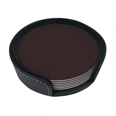 Image of Set Of 6 Plum Purple Print Coaster,Coasters For Drinks, Absorbent Coasters With Holder