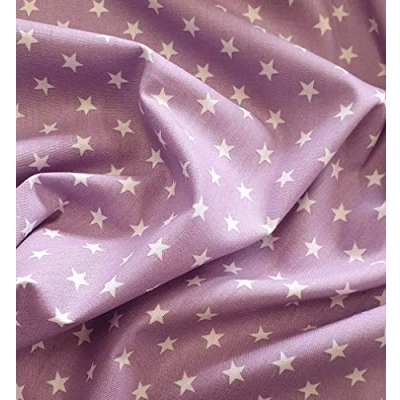 Image of White Stars on Lilac Cotton Fabric 100% Craft Material by The Metre