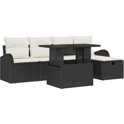 Image of vidaXL 6 Piece Garden Sofa Set with Cushions Black Poly Rattan