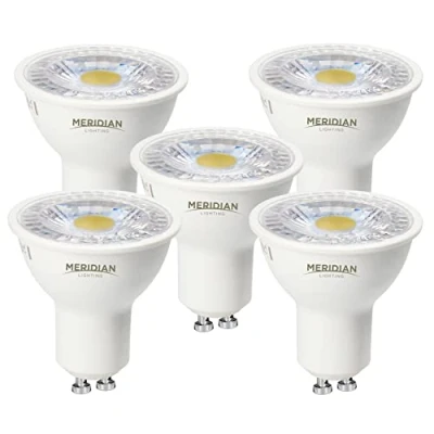 Image of Meridian LED GU10 Lamp Light Bulb Day 6500K, 50W Halogen Spotlight Equivalent, 3.5W 345lm, Non dimmable, AC 220 240V, 36 Beam Angle Pack 5