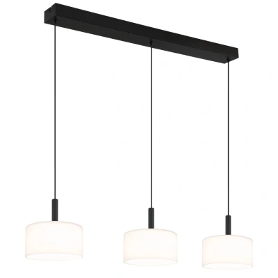 Image of Trenton Bar Pendant Ceiling Light Matt Black Opal Alabaster Optic Glass Shade 3x LED 2700 4000K