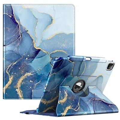 Image of FINTIE Rotating Case Compatible with iPad Pro 12.9 inch (2022/2021/2020/2018, 6th/5th/4th/3rd Generation) 360 Degree Swiveling Protective Cover w/Pencil Holder, Auto Sleep/Wake, Ocean Marble