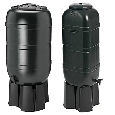 Image of 100 Litre or 210 Slim Line Outdoor Rain Water Collector Complete Butt With Filler Kit &amp; Lid (100 Butt)