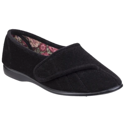 Image of GBS Womens Audrey Touch Fastening Slipper Black Size UK 8