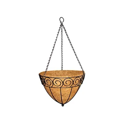 Image of Garden Pride Scrolled Cone Shaped Hanging Basket Complete with Coco Liner and ready to plant Available in two sizes (12&quot; Basket)