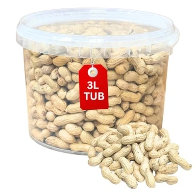 Image of Beewarm Premium Wild Bird Food 3L Tub Peanuts in Shell for Garden Birds High Energy, No Mess Feed (3L Tub, Shell)