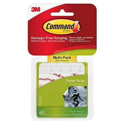 Image of Command Poster Strips, Damage Free Hanging Hangers, No Tools Wall Strips for Posters, 48 White Adhesive