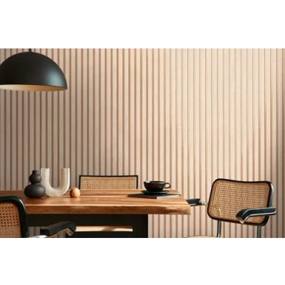Image of A.S. Création Non Woven Wallpaper with Wall Panel Motif 0,53 x 10,05 m Beige Brown Wood Look Made in Germany 786652