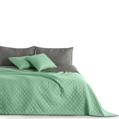 Image of DecoKing Bedspread Slipcover Cover Reversible 240 x 260 cm Mint Steel Quilted Ultrasonic Lightweight Microfibre Axel