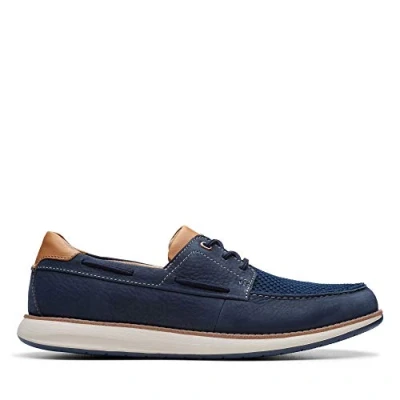 Image of Clarks Un Pilot Lace Nubuck Shoes in Navy Standard Fit Size 7