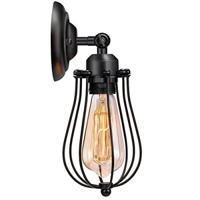 Image of Mengjay Industrial Wall Sconce Vintage Lighting Adjustable Lamp Rustic Wire Metal Cage Light Edison Style Antique (No Bulb) (Black)