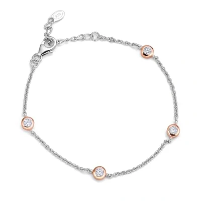Image of Miore Women&#039;s Two Toned 18K Gold Plated Sterling Silver Solitaire Bracelet 4 Brilliant Cut Cubic Zirconia (1.22 Ct) Extendable 18+4cm long chain