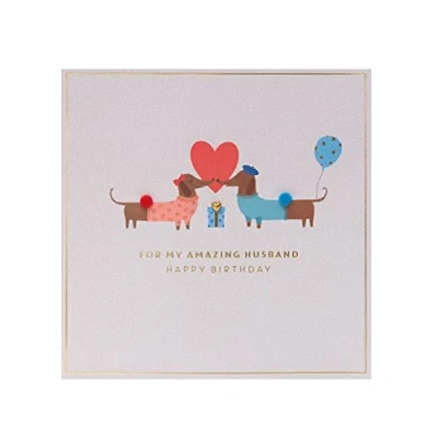 Image of UK Greetings Husband Birthday Card for Him Cute Sausage Dog Design, Multi