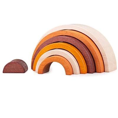 Image of Bigjigs Toys Natural Rainbow Stacker 11 Piece Wooden Stacking for 18+ Months, Quality Toddlers, Ideal Montessori Toy