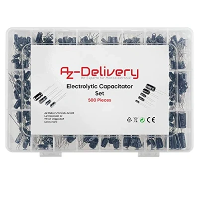 Image of AZDelivery 0.1uF 1000uF, 24 Values Aluminium Electrolytic Capacitors (500 pcs) compatible with Arduino, including E Book!